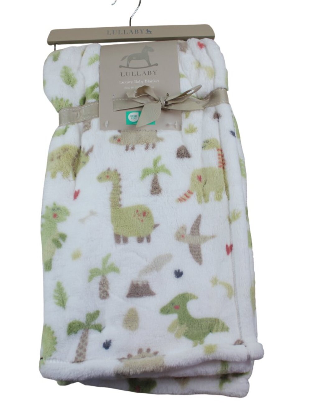 Lullaby Dinosaur Luxury Baby Blanket White Fleece Infant Boys Dino Green NWT